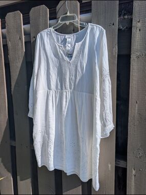 Tommy Bahama White Split Neck Eyelet Dress